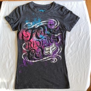 FOX tee size Small, Heather gray with glitter sparkle fox logo, no flaws! Comfy